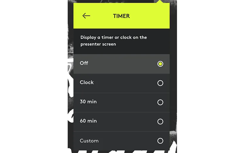 Timer settings in the Logitech Spotlight app