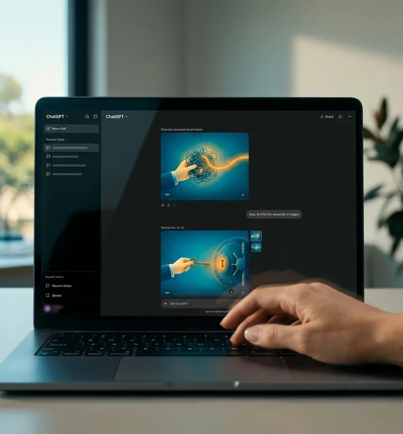Laptop showing ChatGPT generating illustrations